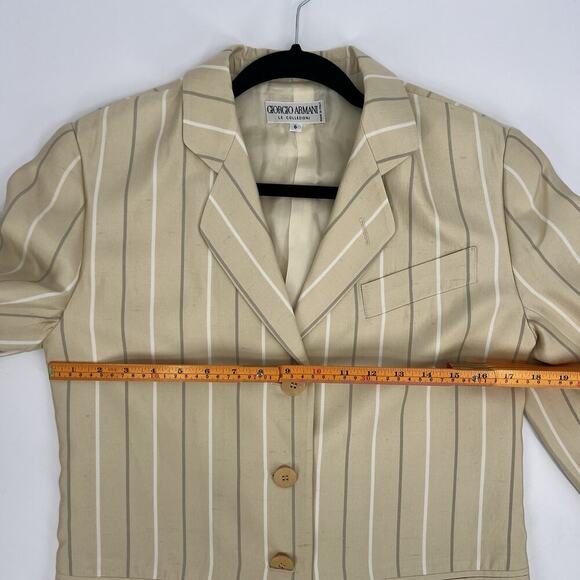 Vintage Giorgio Armani Pinstripe Blazer Butter Yellow Made In Italy 80s 90s W L - Picture 5 of 7